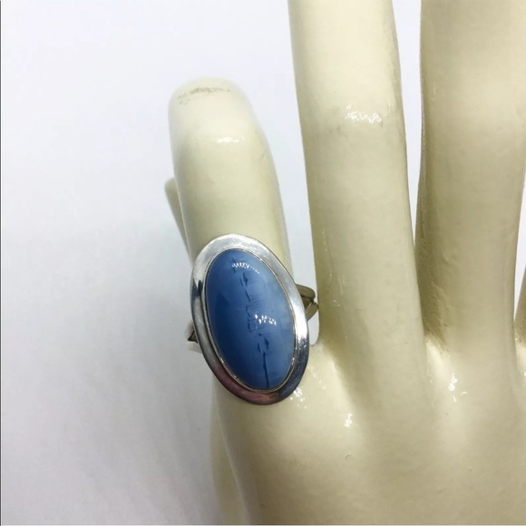BLUE/ WHITE LACE AGATE STERLING SILVER OVAL RING - Picture 4 of 10